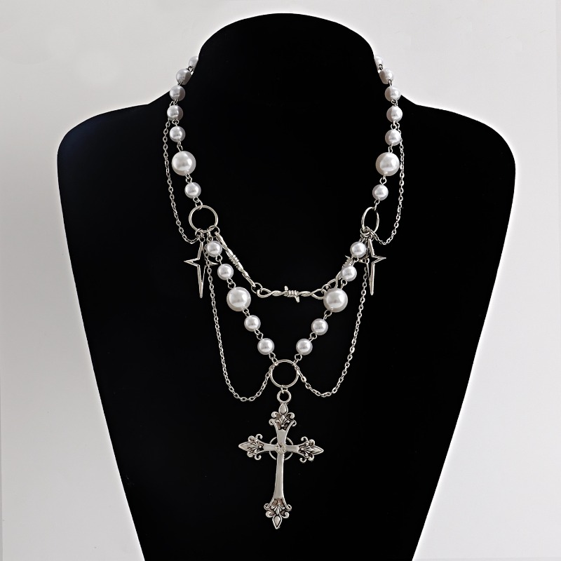 Pearl Choker Necklace Vintage - Punk cruzes pingente colar gótico cruzes