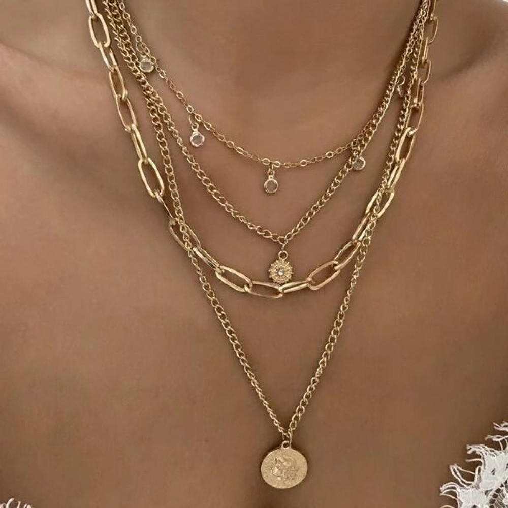 Layered Pendant Necklace Aesthetic - Colar com Pingente de Retrato Estilo