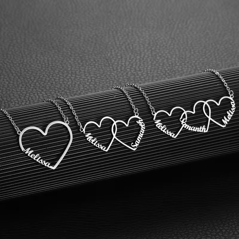 Custom Name Necklace Stainless Steel - Colar Personalizado com Nomes em Coração
