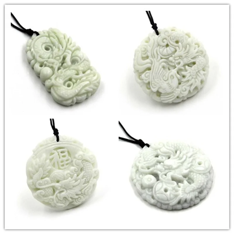 Necklaces - Dragão Jade branco natural e pingente