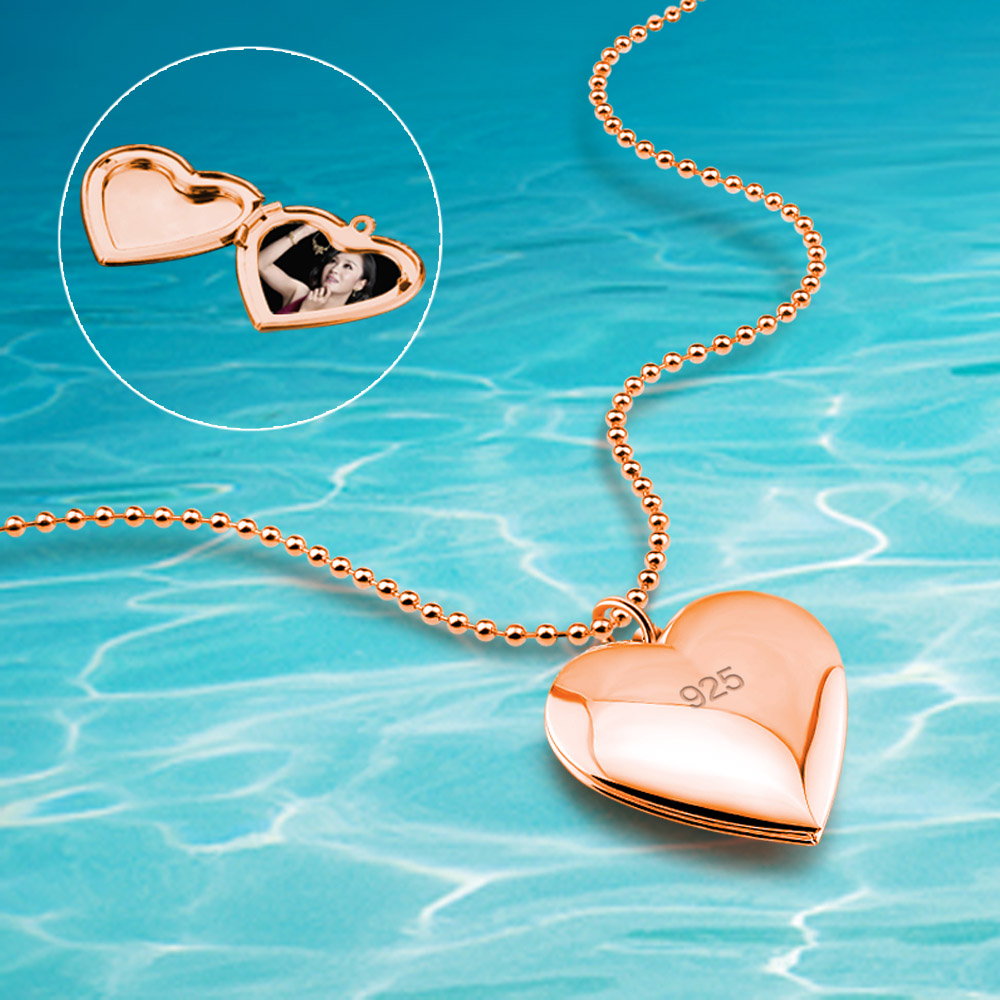 Heart Locket Necklace Photo - Amor eterno coração gargantilha 925 prata