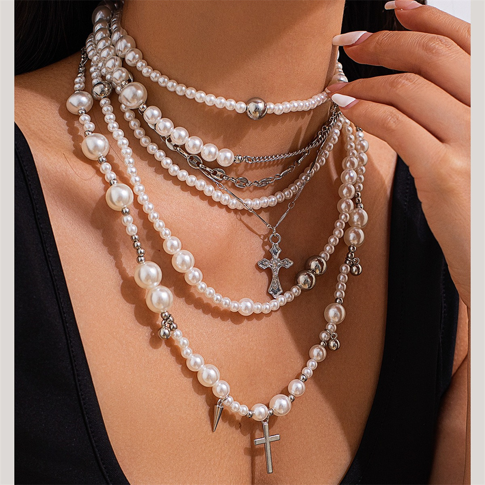 Layered Pendant Necklace Aesthetic - Colar de corrente pérola para mulheres,