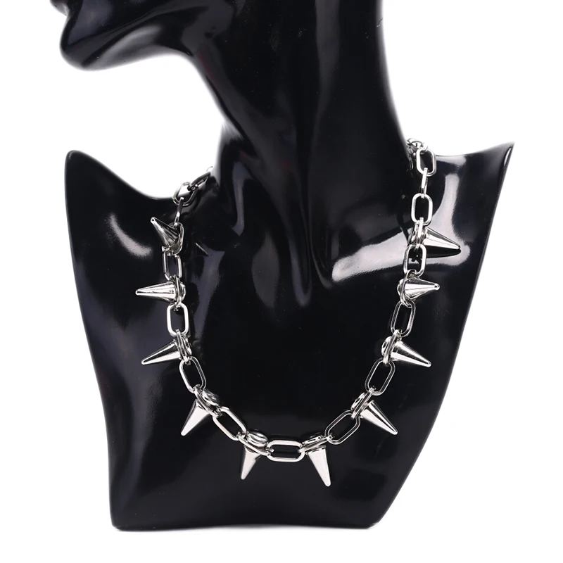 Goth Punk Spike Choker - Colar com gargantilha de corrente de