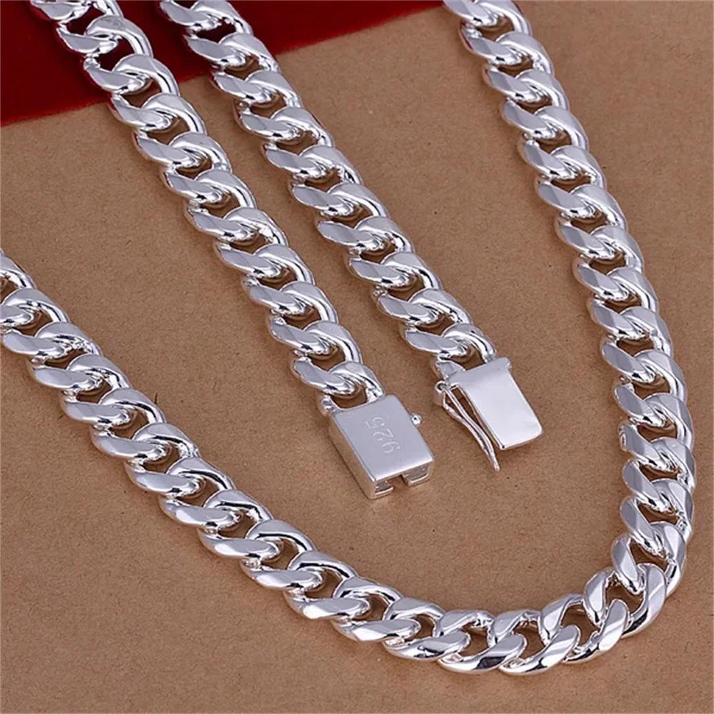 925 Sterling Silver Chain Necklace Men - 20-24 polegada 925 prata esterlina clássico