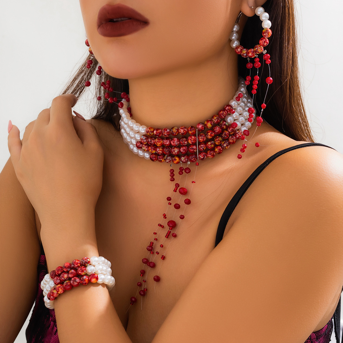 Pearl Choker Necklace Vintage - Multicamadas colar pingente de pérola imitação