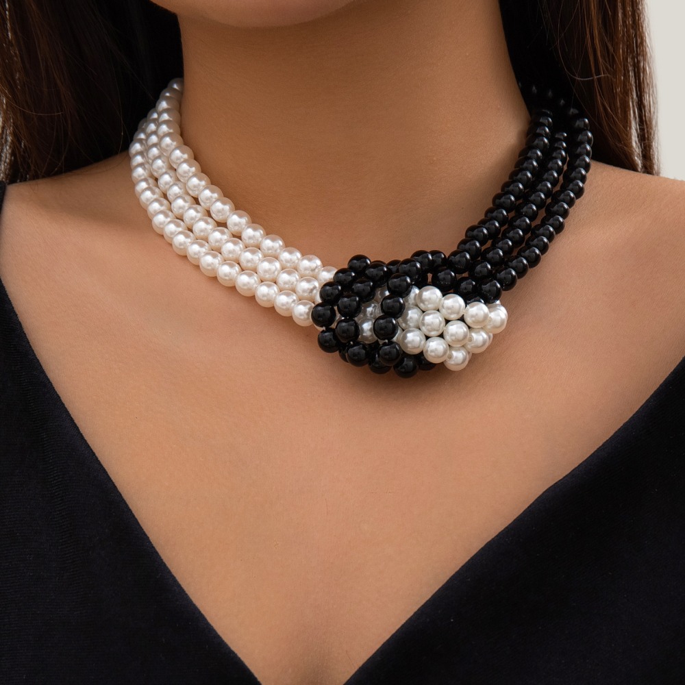 Pearl Choker Necklace Vintage - Colar de Pérolas Imitadas Multicamadas com