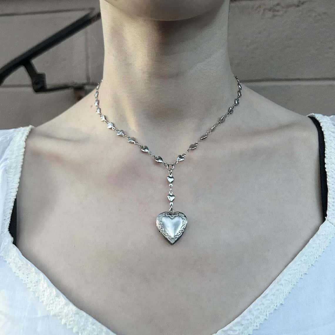 Heart Locket Necklace Photo - Colar de corrente de lariat de