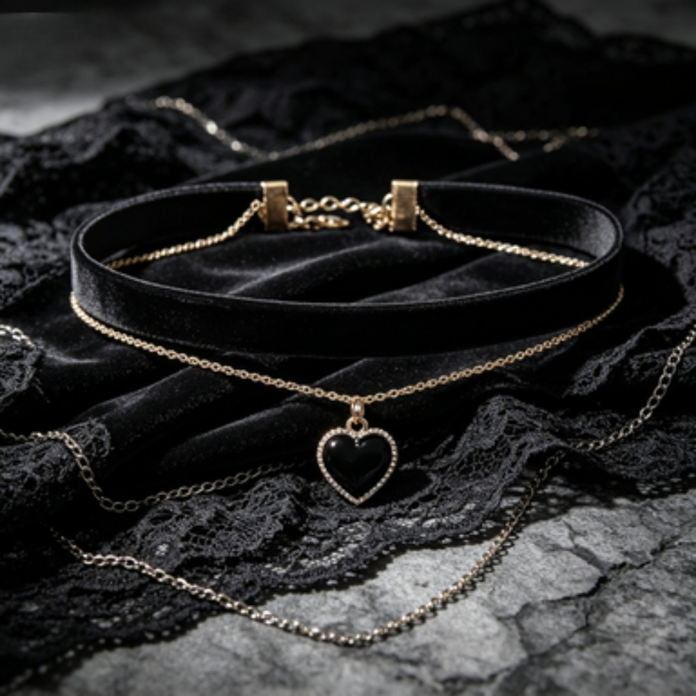 Layered Pendant Necklace Aesthetic - Colar Choker com Pingente de Coração