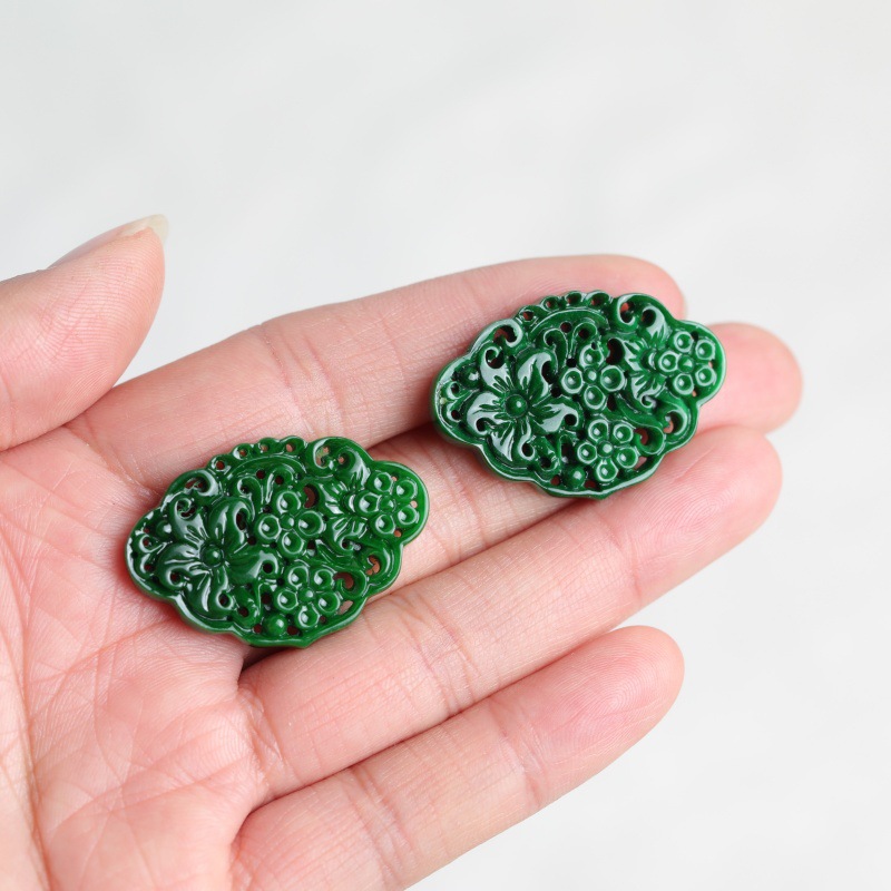 Earrings - 2 Peças de Jade Natural Ciano