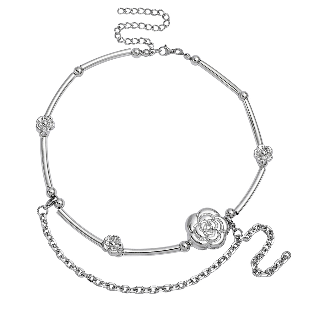 Layered Pendant Necklace Aesthetic - Colar Gargantilha Camélia Estilo Y2K, Cor