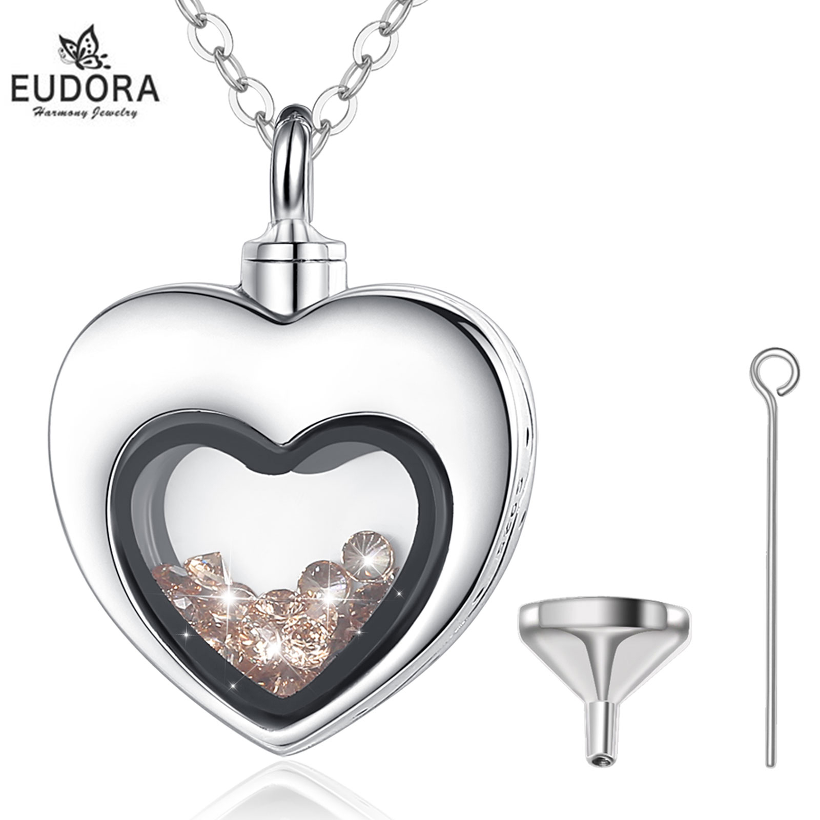 Heart Locket Necklace Photo - Eudora prata esterlina coração medalhão coração