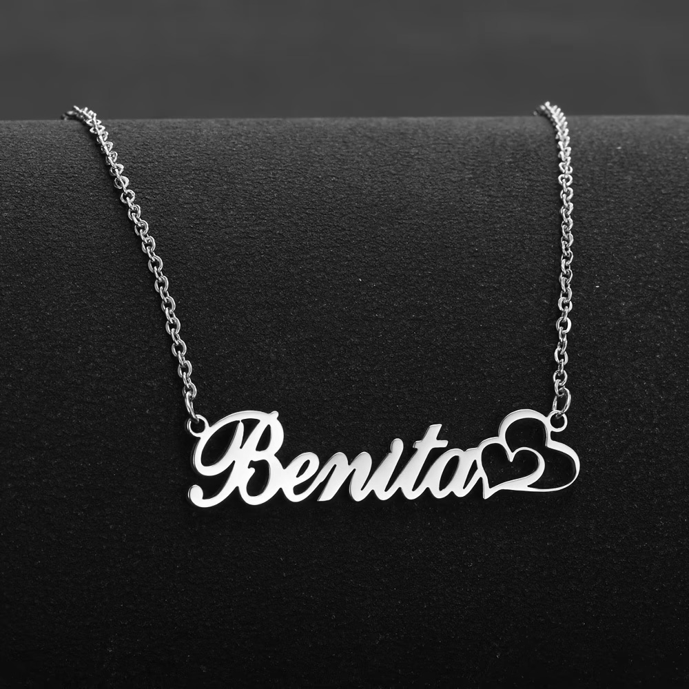 Custom Name Necklace Stainless Steel - Colar personalizado com nome e coração