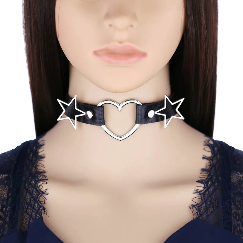 Decopunk punk couro pu coração - Goth Punk Spike Choker avaliação e preço