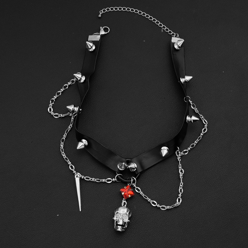 Gargantilha de couro com cavei - Goth Punk Spike Choker avaliação e preço