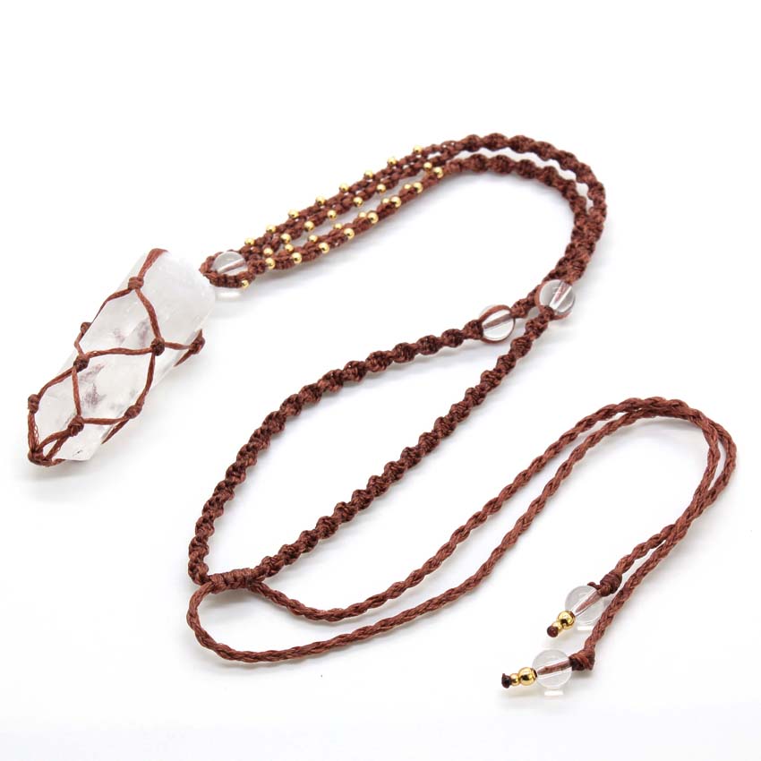 Cristal de quartzo macrame tra - Crystal Pendant Necklace Natural Stone avaliação e preço