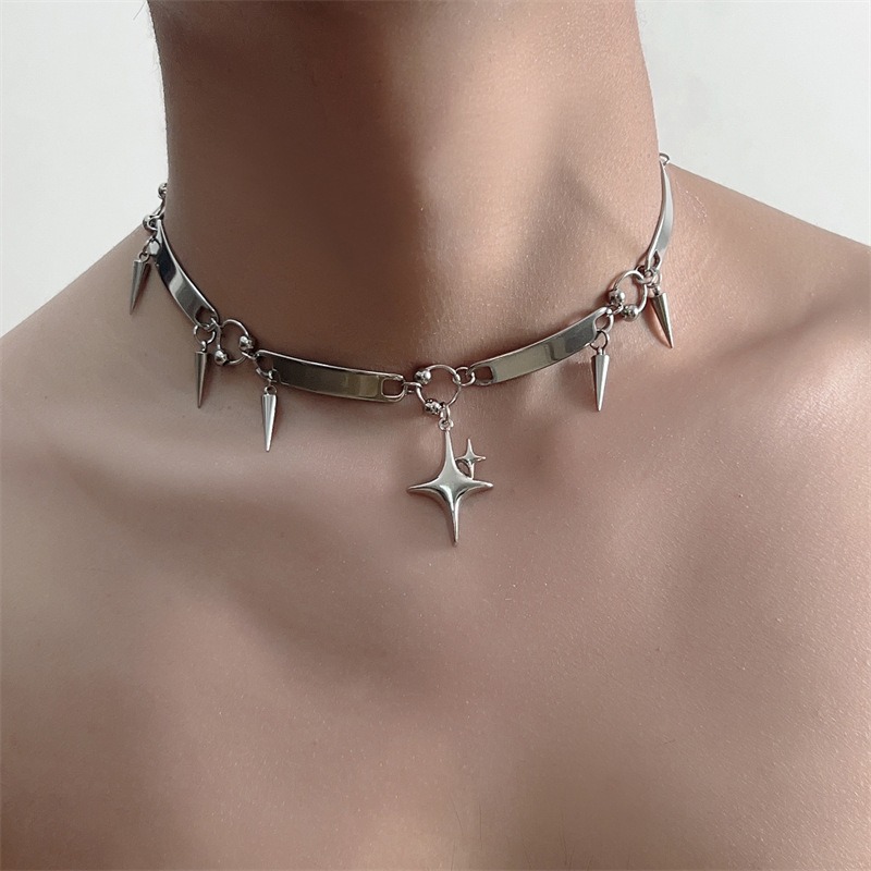Colar Choker Punk Hiphop de Aç - Goth Punk Spike Choker avaliação e preço