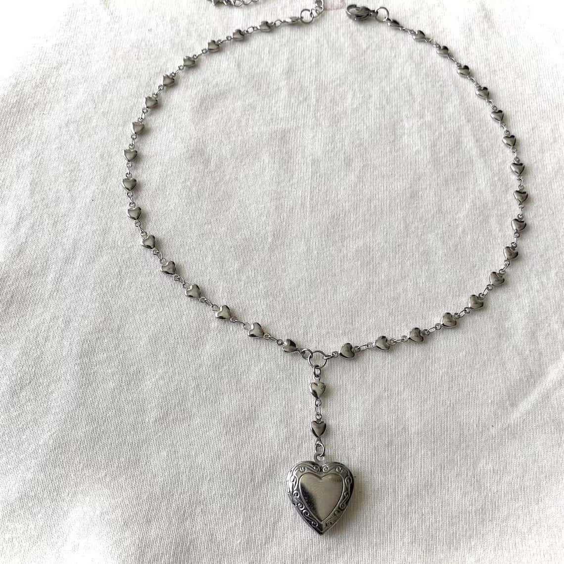 Colar de corrente de lariat de - Heart Locket Necklace Photo avaliação e preço