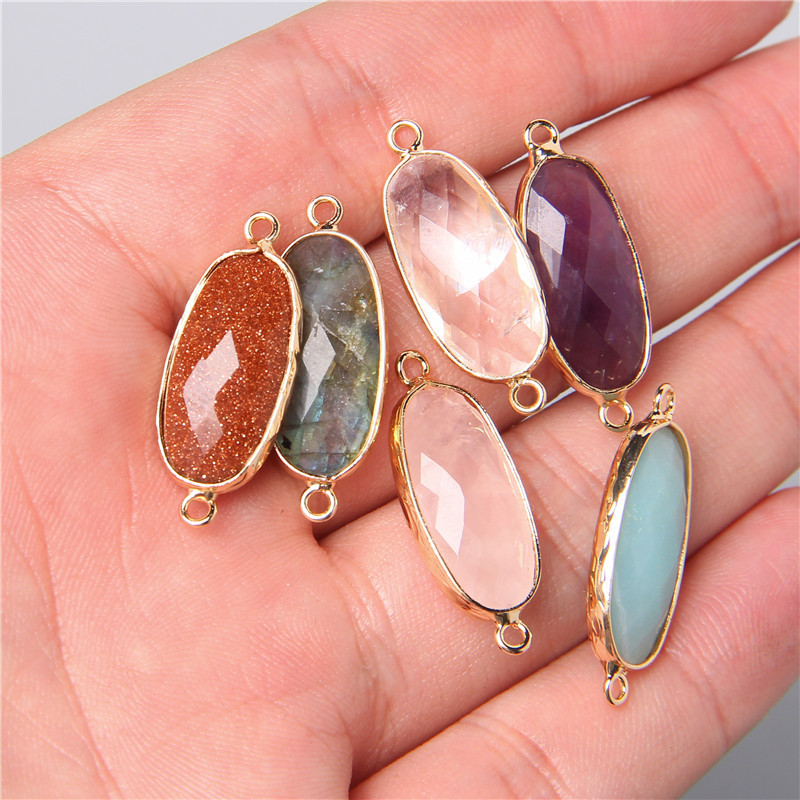 2 pçs 10x26mm natural duplo la - Crystal Pendant Necklace Natural Stone avaliação e preço
