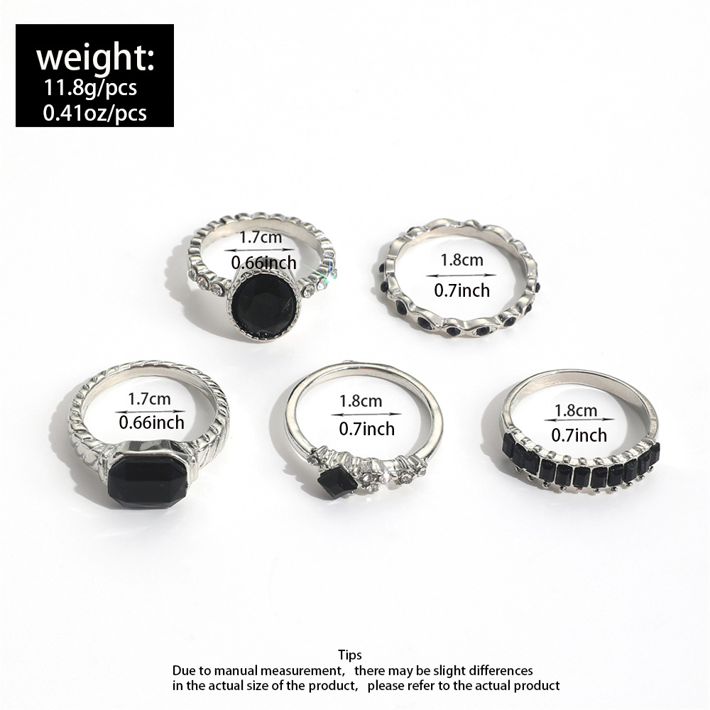 Retro preto cristal pedra anel - Vintage Punk Knuckle Rings Set avaliação e preço