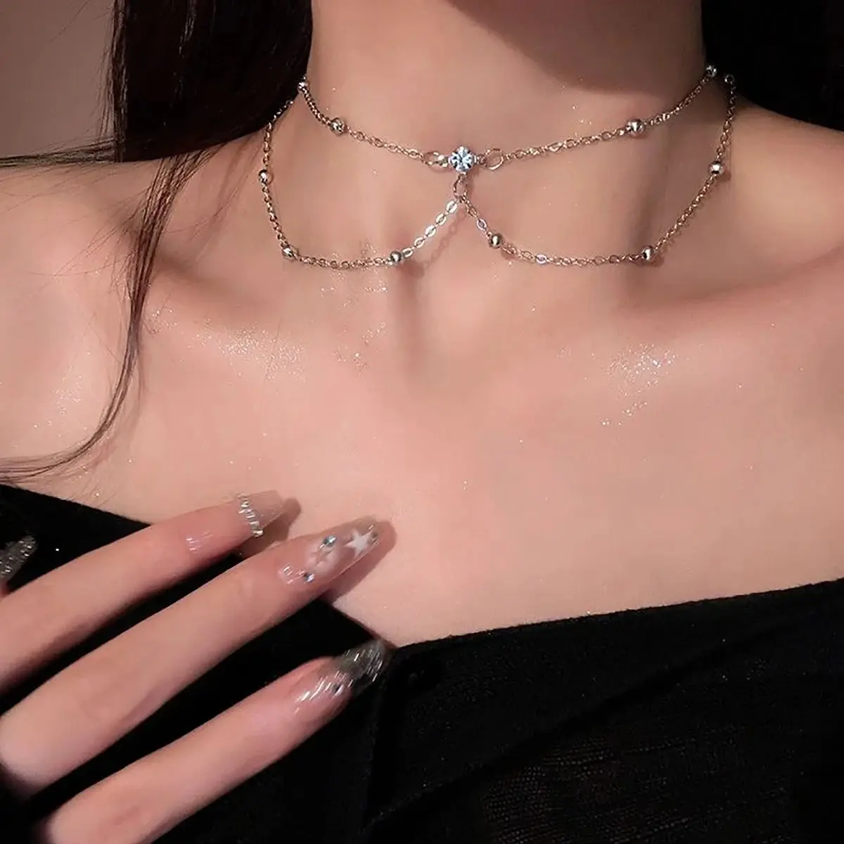 Corrente corporal de strass ci - Layered Pendant Necklace Aesthetic avaliação e preço