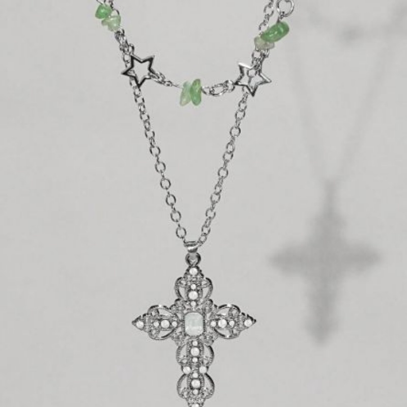 Conjunto de colar duplo Y2K de - Layered Pendant Necklace Aesthetic avaliação e preço